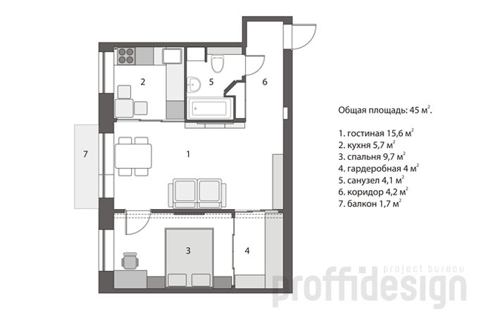 План перепланировки двух-комнатной квартиры 